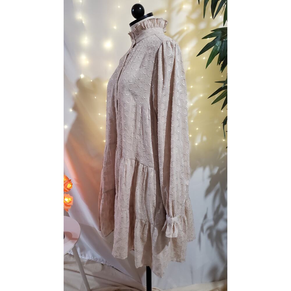 H&M NWT Tiered Ruffle Cream Victorian Cottage Prairie Midi Dress Womens Size 14 - Picture 5 of 11